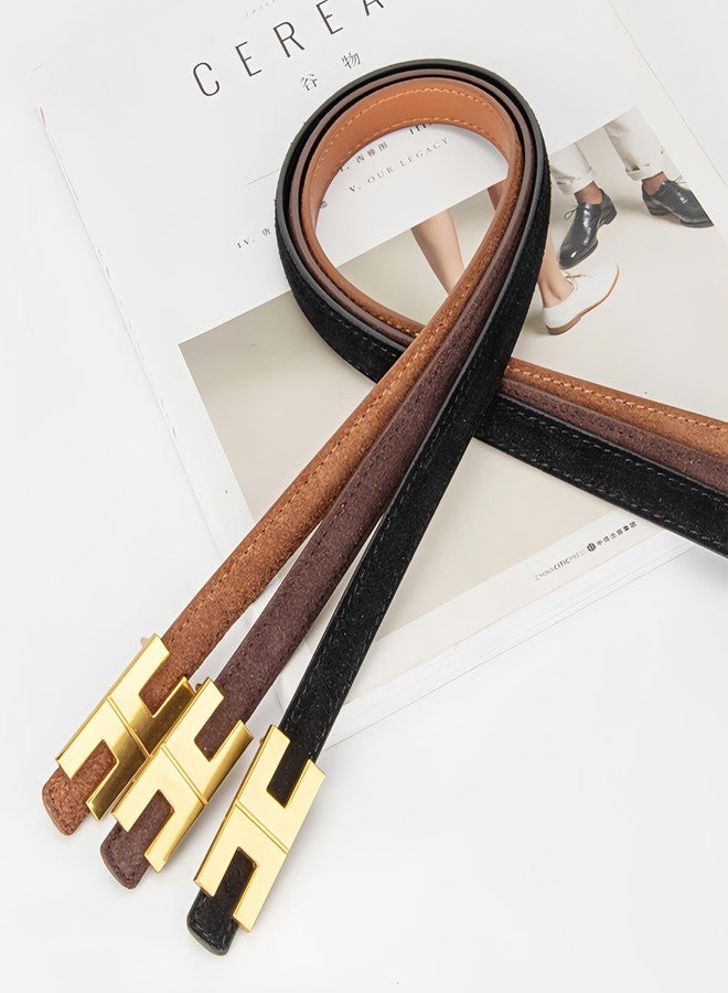 Yuangu Women Skinny Suede Belt for Jeans Pants Dresses Ladies Leather Waist Belt with Shiny Gold Buckle (Brown, 105cm/Fit Waist 24"-33") - Image 4